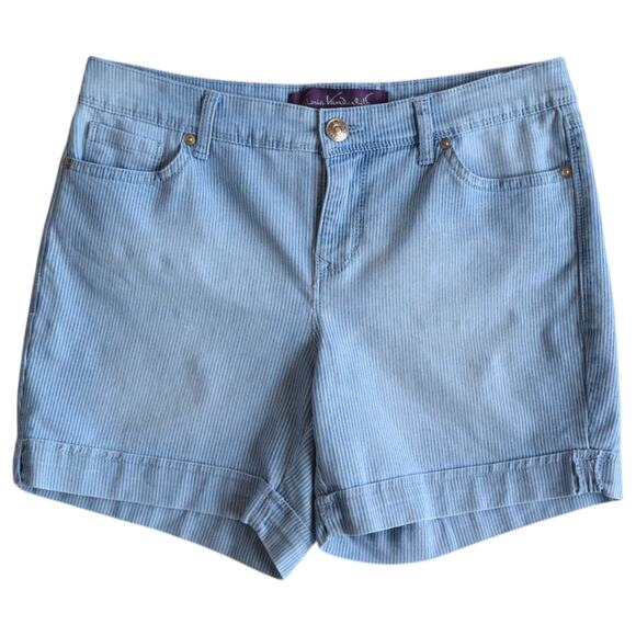 Vintage Gloria Vanderbilt Denim Shorts, Size 6P, Vertical Striped Design - Picture 1 of 6